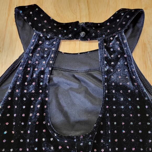 Candie's Black Velvet Sparkle Dotted Sleeveless Mini Dress Keyhole Back M - Picture 13 of 13
